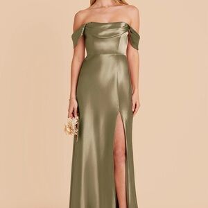 NWT Birdy Grey Mia Bridesmaid Dress Shiny Satin Moss Green